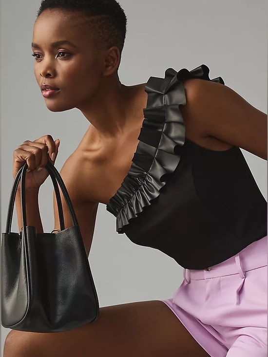 Anthropologie Tops - Anthropologie / Sunday in Brooklyn One-Shoulder Ruffled Faux Leather Top Black